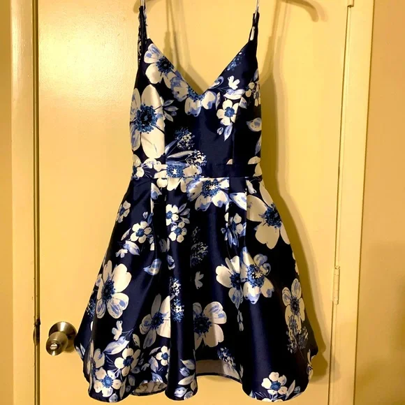 Dresses | Homecoming Prom Dress Size 56 Blue Floral Dress Short | Poshmark